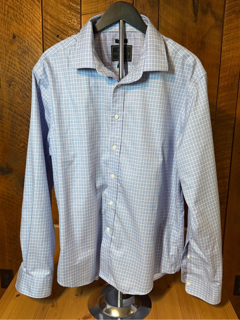 Jos A Bank Reserve Button Down Shirt XL Blue Tailored Fit Plaid Cuff